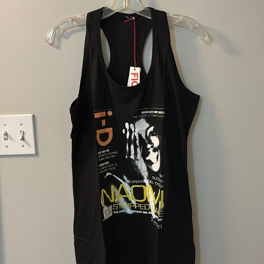 Fiorucci Naomi Campbell Graphic Tank Top Black Racer Back Italy Women's Large